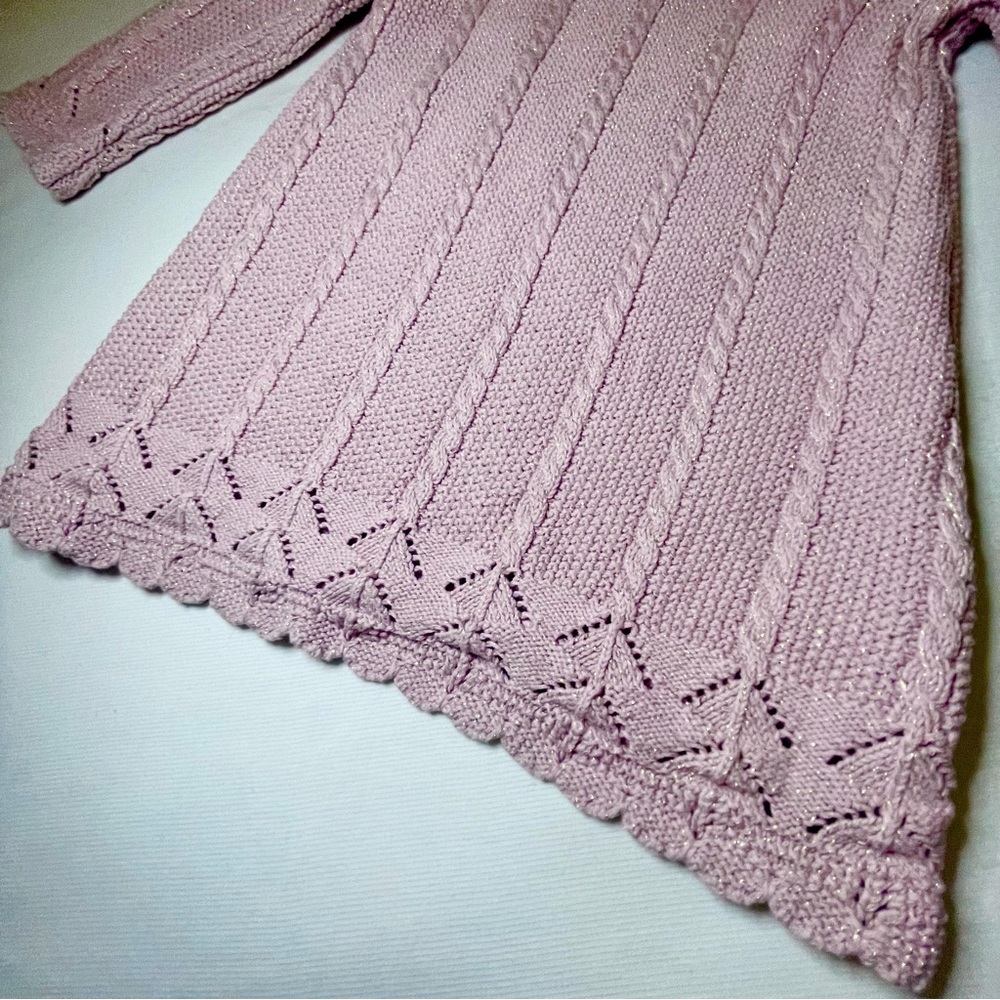 Rachel Zoe Festive Long Sleeve Pink Sparkly Cable Knit Sweater Dress, 12 months - Picture 4 of 10